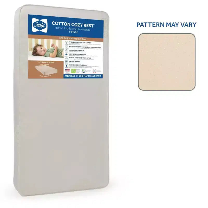 Cotton Cozy Rest 2-Stage Crib And Toddler Mattress: Hypoallergenic, Waterproof Cover, Firm Feel, 5.5" Thickness