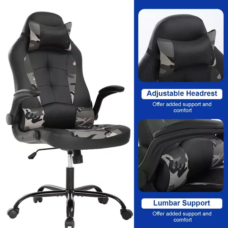 Sedia Gaming Sedia da Ufficio Sedia da Scrivania per Computer con Supporto Lombare e Poggiatesta Regolabile e Sedia Gamer in Pelle PU per Adulti