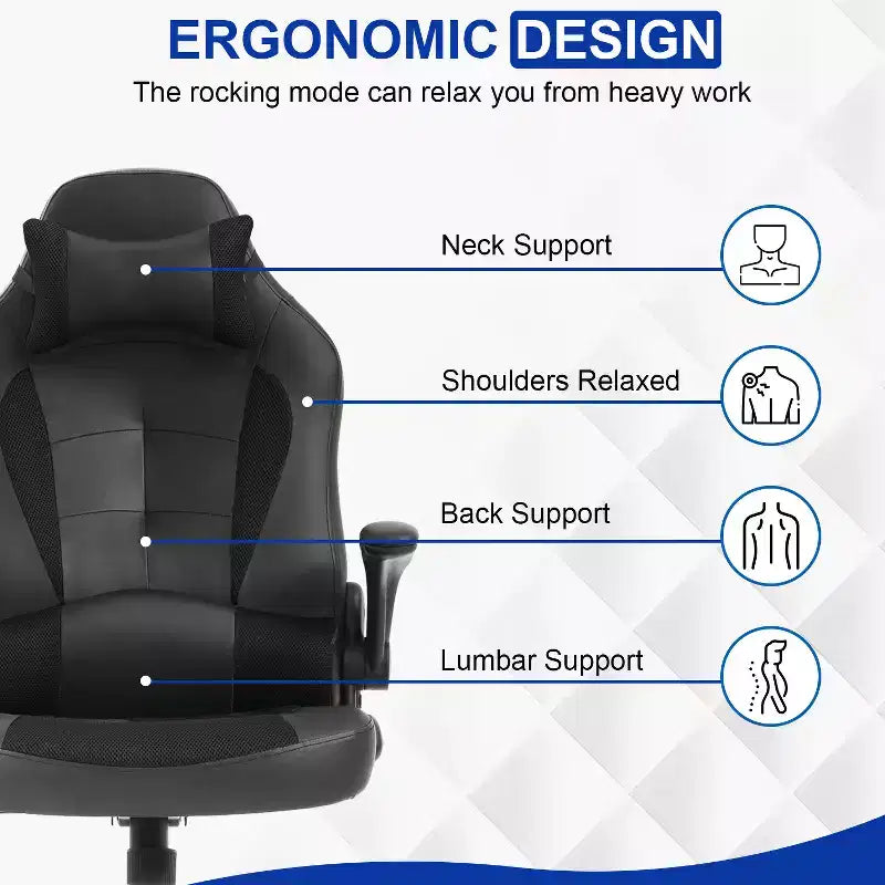 Sedia Gaming Sedia da Ufficio Sedia da Scrivania per Computer con Supporto Lombare e Poggiatesta Regolabile e Sedia Gamer in Pelle PU per Adulti