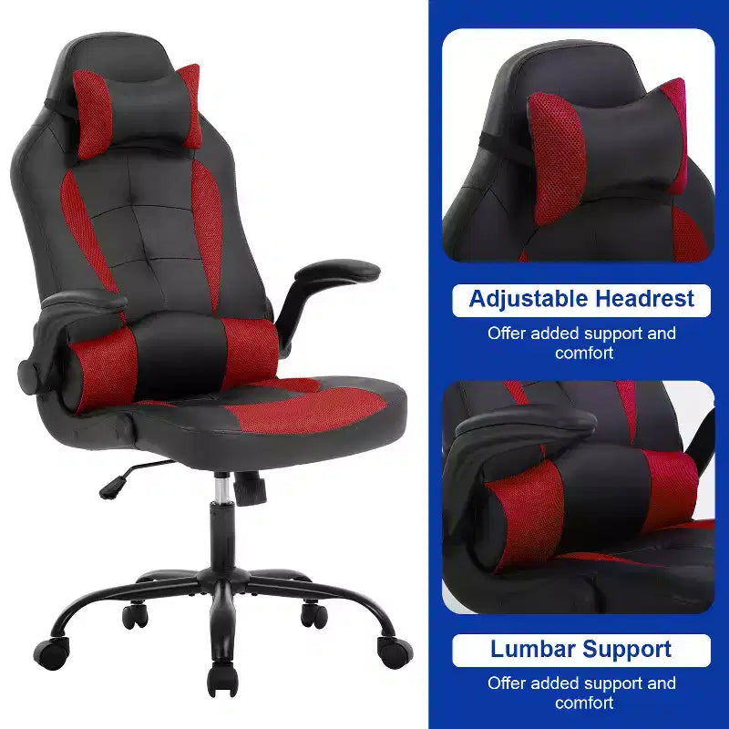 Sedia Gaming Sedia da Ufficio Sedia da Scrivania per Computer con Supporto Lombare e Poggiatesta Regolabile e Sedia Gamer in Pelle PU per Adulti