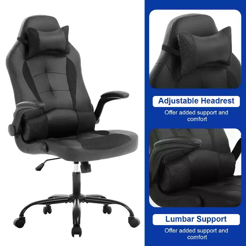 Gaming Chair Office Chair Computer Desk Chair with Lumbar Support and Adjustable Headrest and PU Leather Gamer Chair for Adults