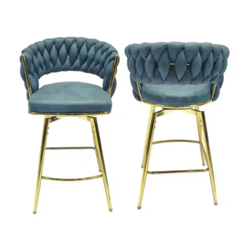 Back and Footrest Included, 2 Linen Woven Swivel Bar Stools Set, Non-Adjustable Kitchen Chairs