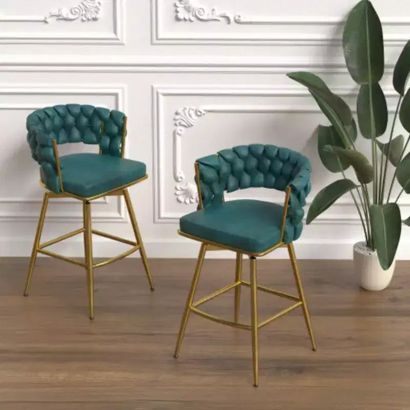 Back and Footrest Included, 2 Linen Woven Swivel Bar Stools Set, Non-Adjustable Kitchen Chairs
