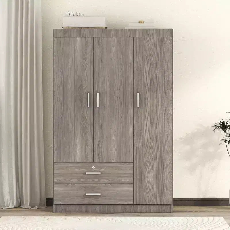Wood 3-Door Wardrobe Armoire with Hanging Rod, 2-Drawers, and Storage Shelves