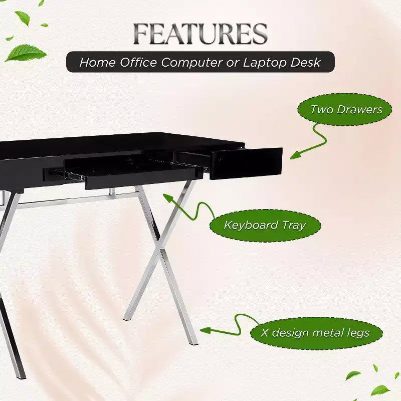 Logan Home Office Desk With Drawers Keyboard Tray And XLeg Frame Computer Desk, Writing Desk, Office Desk