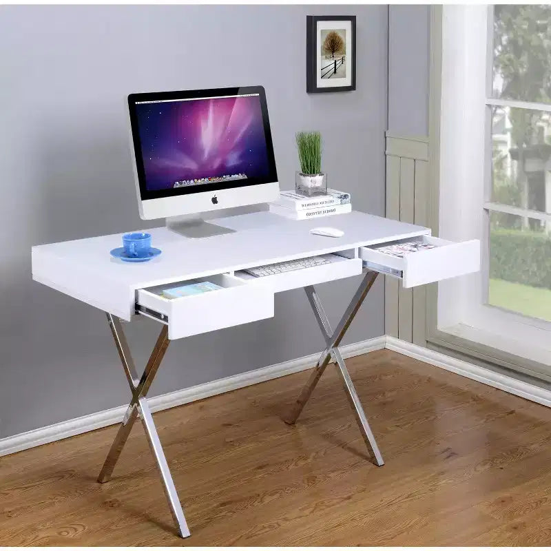 Logan Home Office Desk With Drawers Keyboard Tray And XLeg Frame Computer Desk, Writing Desk, Office Desk