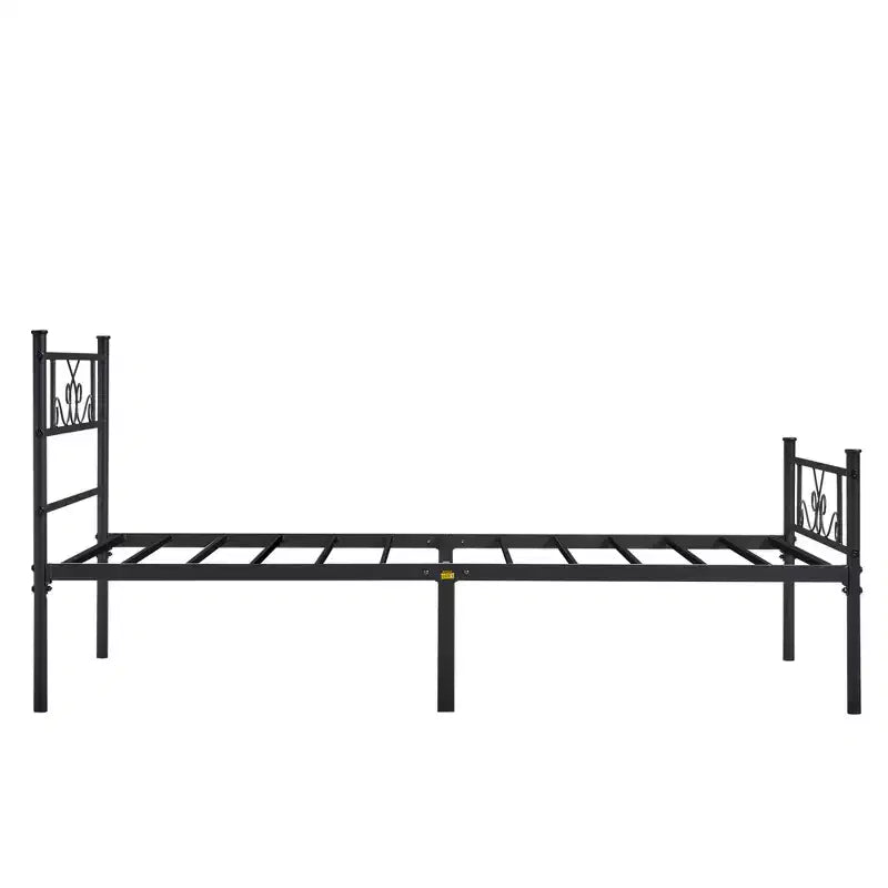 Struttura letto matrimoniale/una piazza e mezza/queen/king size con testiera e pediera, piattaforma letto in metallo, nero