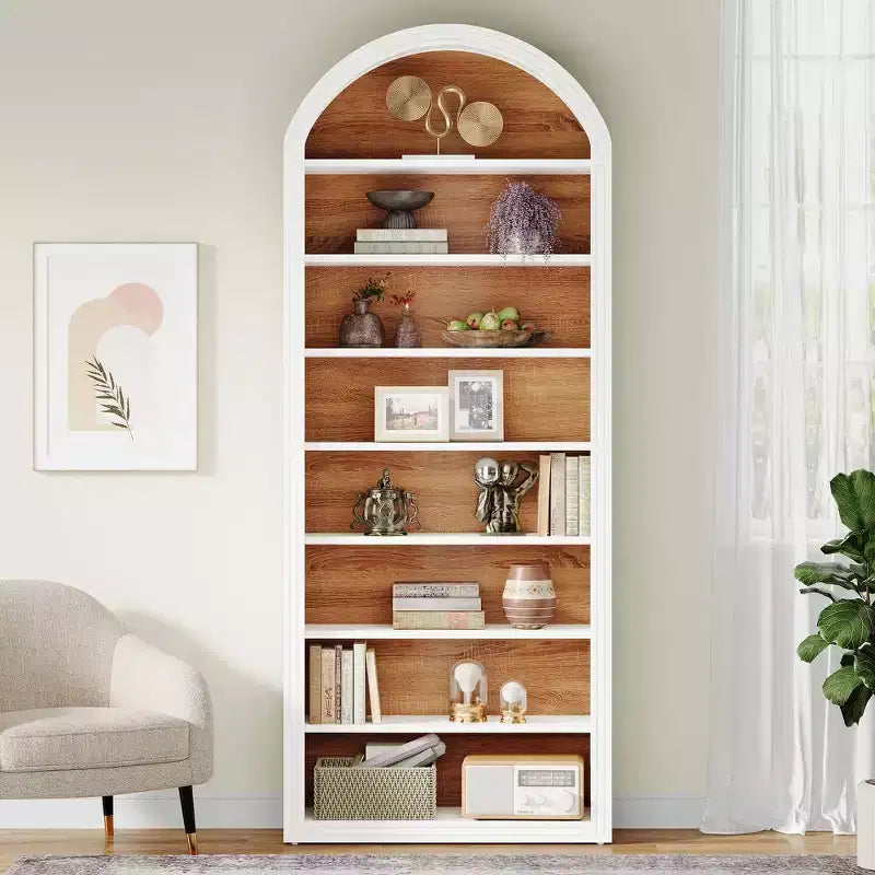 78.74 Bookshelf, Wooden Arched Bookcase Display Shelving Unit