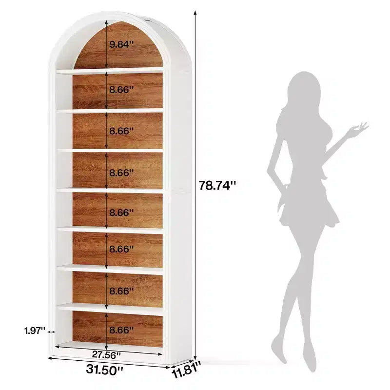 78.74 Bookshelf, Wooden Arched Bookcase Display Shelving Unit