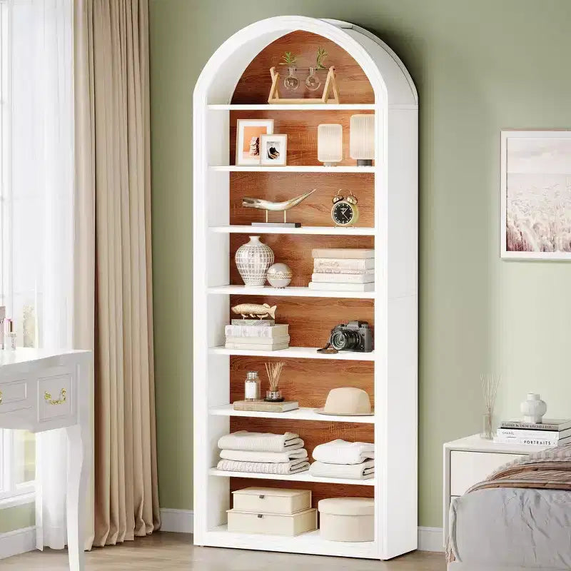78.74 Bookshelf, Wooden Arched Bookcase Display Shelving Unit