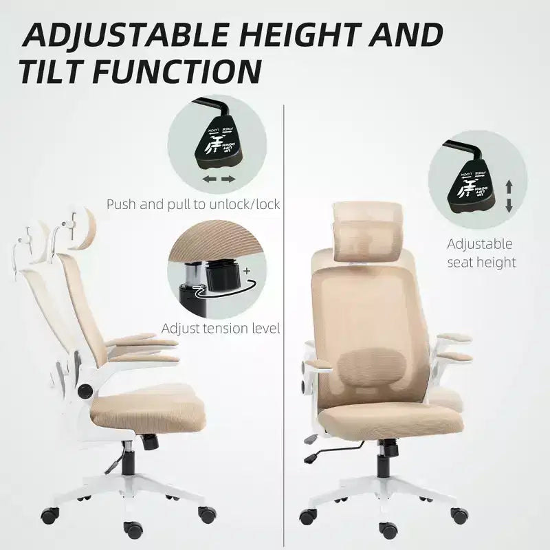 Sedia da Ufficio Ergonomica con Braccioli Ribaltabili, Poggiatesta Regolabile e Supporto Lombare, Sedia da Scrivania in Rete per Ufficio Domestico