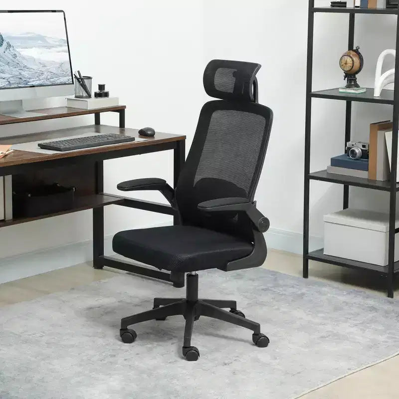 Sedia da Ufficio Ergonomica con Braccioli Ribaltabili, Poggiatesta Regolabile e Supporto Lombare, Sedia da Scrivania in Rete per Ufficio Domestico