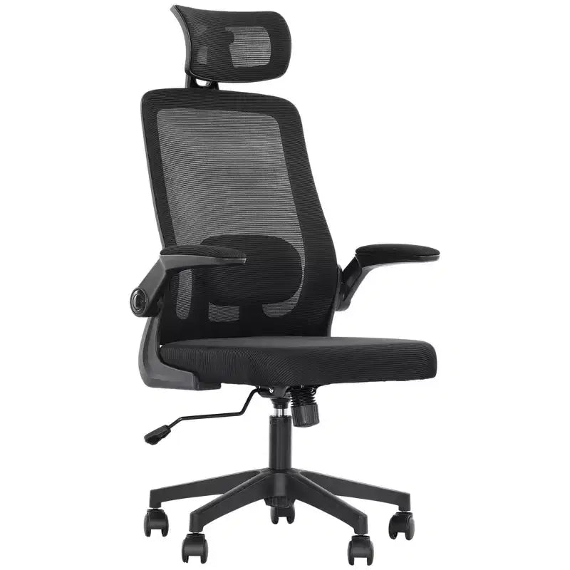 Sedia da Ufficio Ergonomica con Braccioli Ribaltabili, Poggiatesta Regolabile e Supporto Lombare, Sedia da Scrivania in Rete per Ufficio Domestico