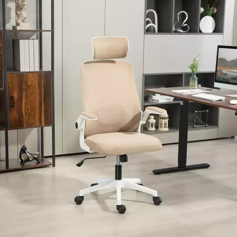 Sedia da Ufficio Ergonomica con Braccioli Ribaltabili, Poggiatesta Regolabile e Supporto Lombare, Sedia da Scrivania in Rete per Ufficio Domestico