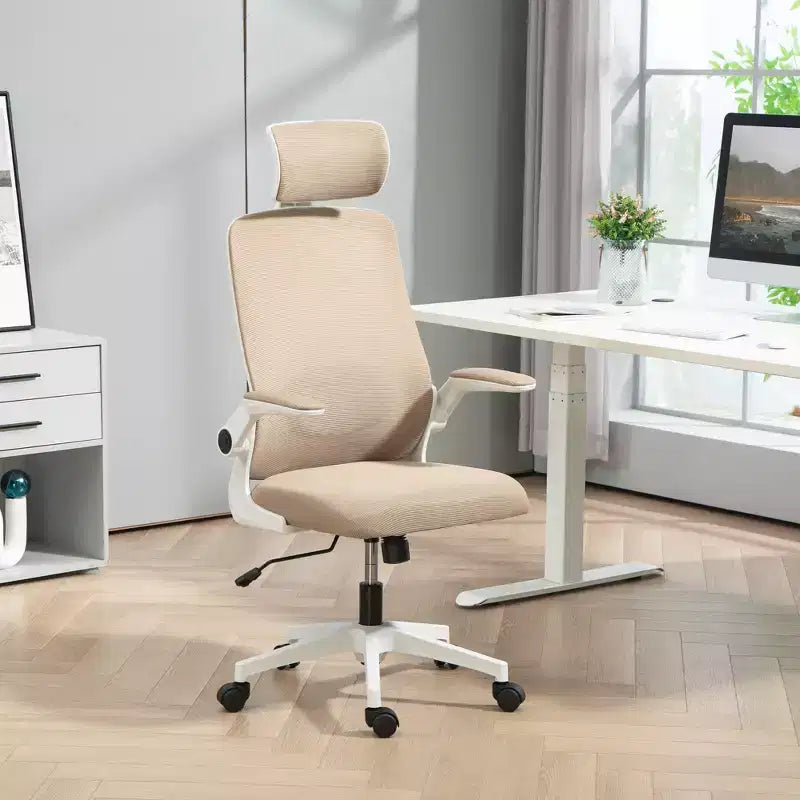 Sedia da Ufficio Ergonomica con Braccioli Ribaltabili, Poggiatesta Regolabile e Supporto Lombare, Sedia da Scrivania in Rete per Ufficio Domestico