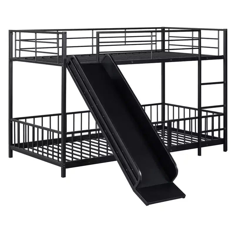 Stylish Design Metal Bunk Bed with Slide and Guardrails