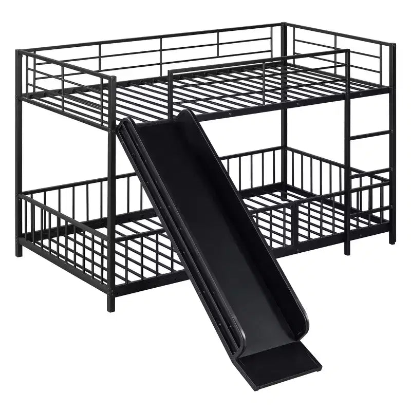 Stylish Design Metal Bunk Bed with Slide and Guardrails