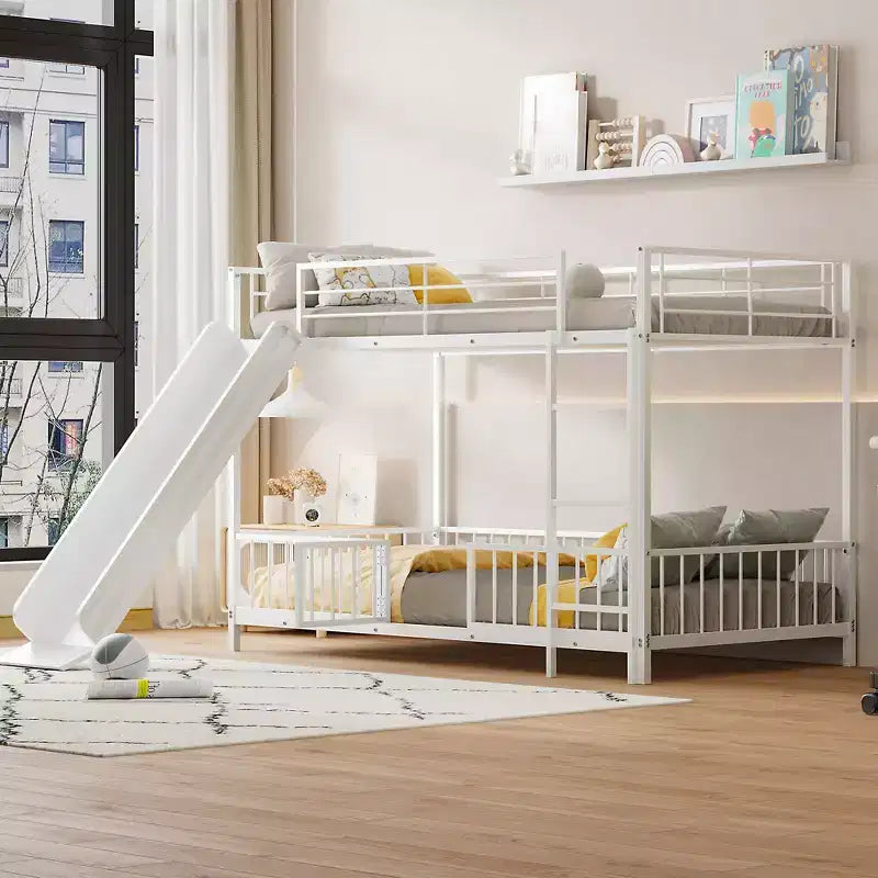Stylish Design Metal Bunk Bed with Slide and Guardrails