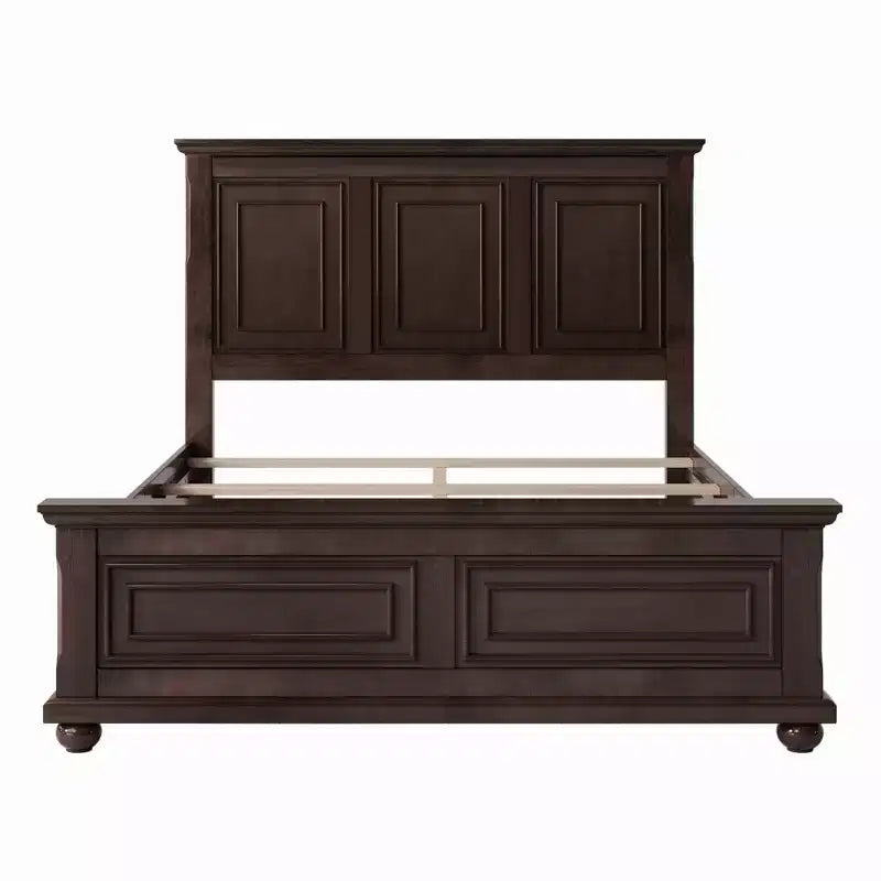 Queen/King Size Platform Bed with Tall Headboard, Vintage Pinewood Bed Frame, Traditional Style