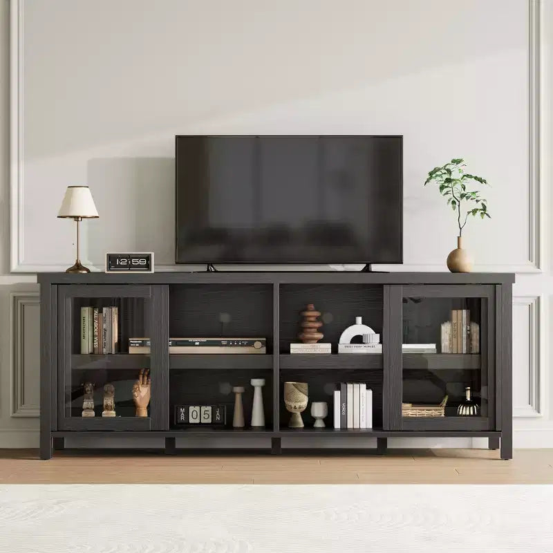 TV Stand for 65 Inch, Entertainment Center with Storage Cabinet and 4 Sliding Glass Doors, Console Table for Living Room Bedroom
