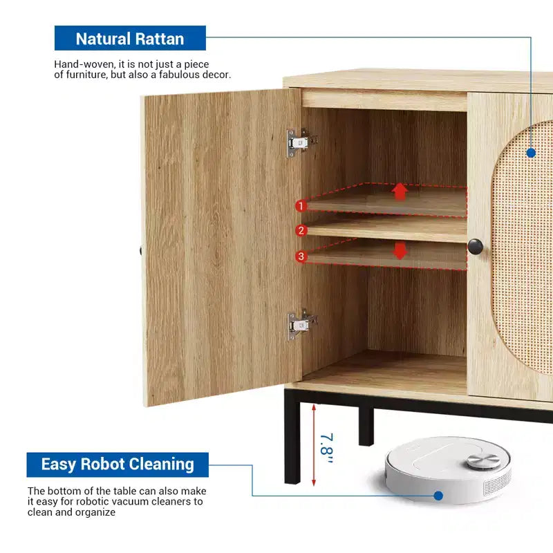 31.5 Mobile Credenza Buffet, Mobile Contenitore in Rattan con Ripiani Regolabili, Mobile Dispensa da Cucina per Soggiorno Sala da Pranzo Ingresso