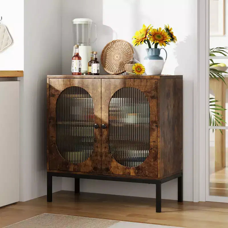 31.5 Mobile Credenza Buffet, Mobile Contenitore in Rattan con Ripiani Regolabili, Mobile Dispensa da Cucina per Soggiorno Sala da Pranzo Ingresso
