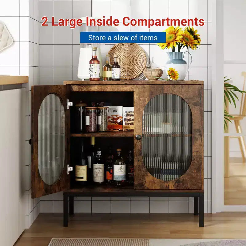 31.5 Mobile Credenza Buffet, Mobile Contenitore in Rattan con Ripiani Regolabili, Mobile Dispensa da Cucina per Soggiorno Sala da Pranzo Ingresso