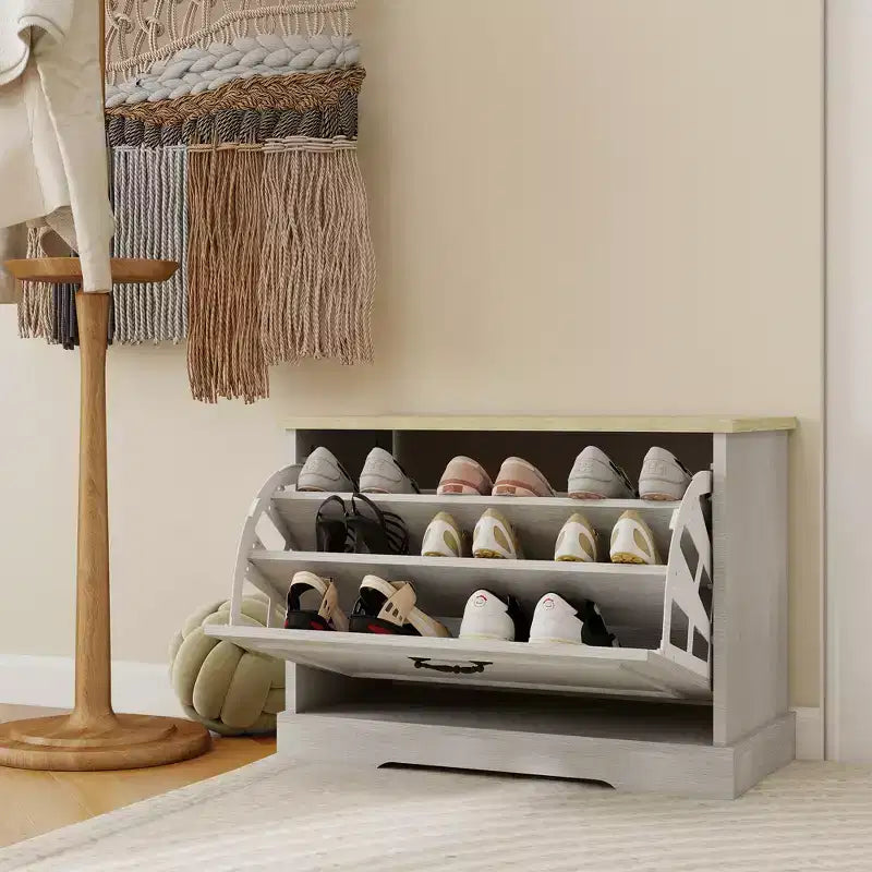 17.71 in. H x 23.62 in. W Antique White Shoe Cabinet with 1 Flip Drawer and Adjustable Shelf