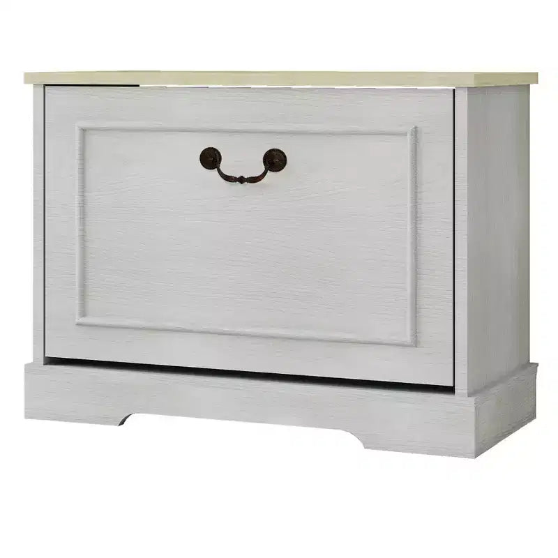 17.71 in. H x 23.62 in. W Antique White Shoe Cabinet with 1 Flip Drawer and Adjustable Shelf