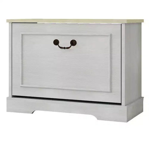 17.71 in. H x 23.62 in. W Antique White Shoe Cabinet with 1 Flip Drawer and Adjustable Shelf