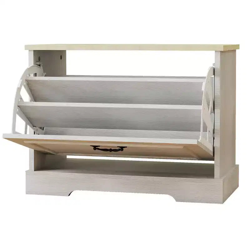 17.71 in. H x 23.62 in. W Antique White Shoe Cabinet with 1 Flip Drawer and Adjustable Shelf