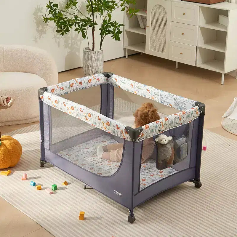 Box per Bambini da Viaggio, Box Pieghevole Veloce per Neonati e Bambini, Box Portatile con Ruote, Rete Traspirante e Borsa da Viaggio, Grigio