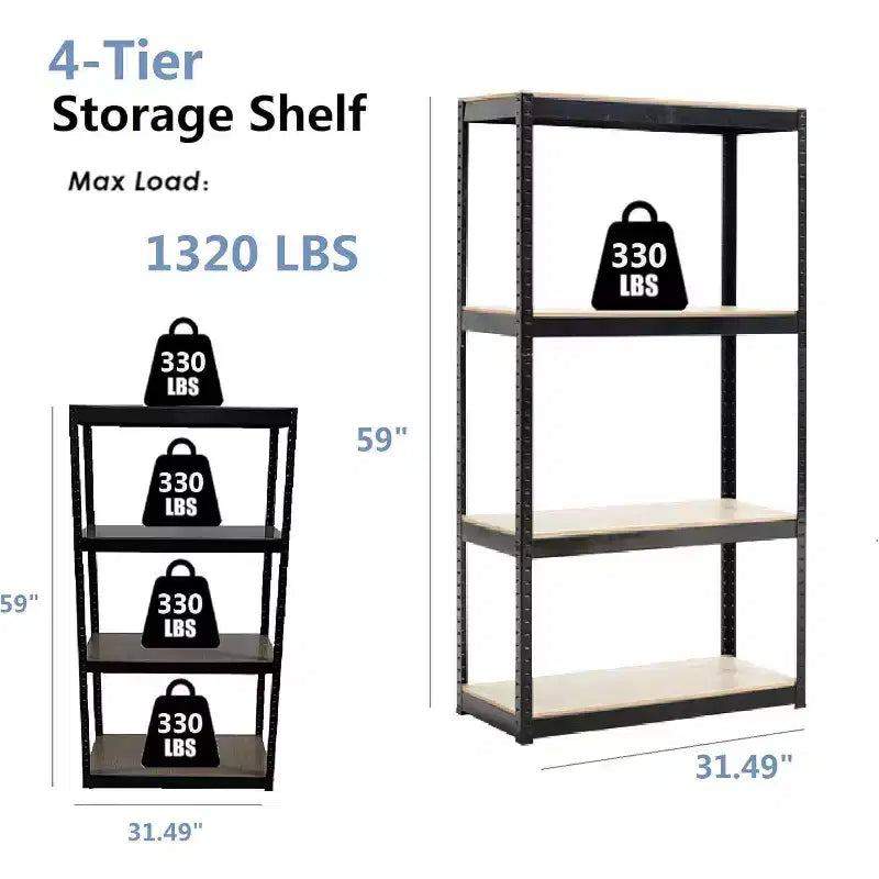 4-Tier Adjustable Metal Garage Shelving Unit, Boltless Assembly Storage Rack, Heavy Duty Steel Shelves for Kitchen, Garage, or Workshop