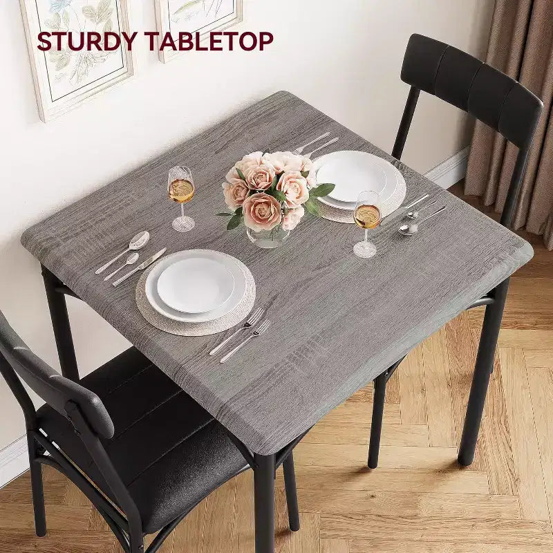 Set da pranzo quadrato rustico moderno, tavolo L 29,2' x P 30,1' A, sedie 33,7' 18,4' 17', 2 persone, metallo e MDF, facile da montare, salvaspazio
