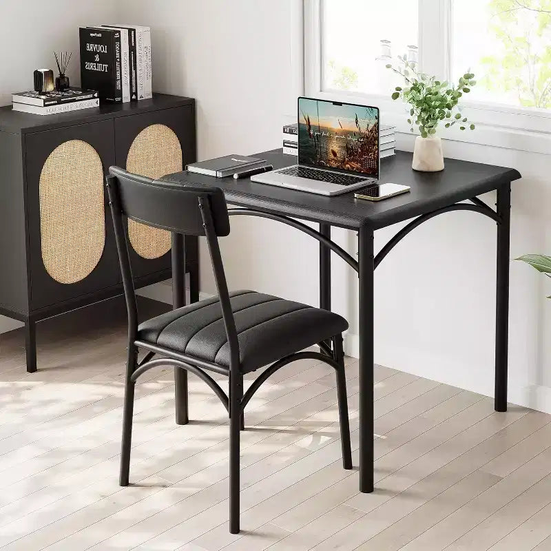 Modern Rustic Square Dining Set, 29.2' L x W 30.1' H Table, 33.7' 18.4' 17' Chairs, 2 Person, Metal & MDF, Easy Assembly, Space-Saving