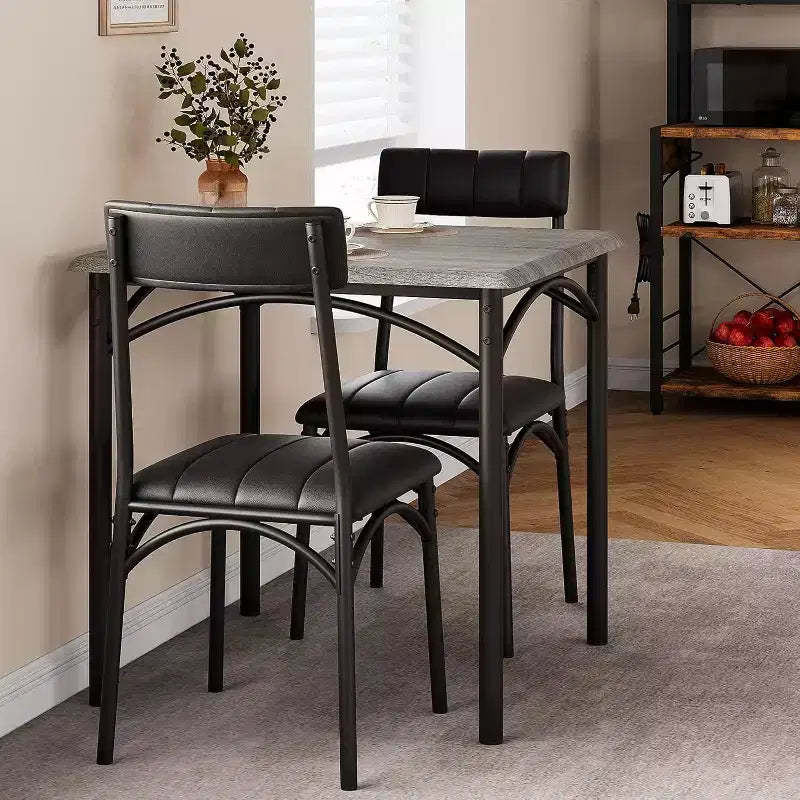 Modern Rustic Square Dining Set, 29.2' L x W 30.1' H Table, 33.7' 18.4' 17' Chairs, 2 Person, Metal & MDF, Easy Assembly, Space-Saving