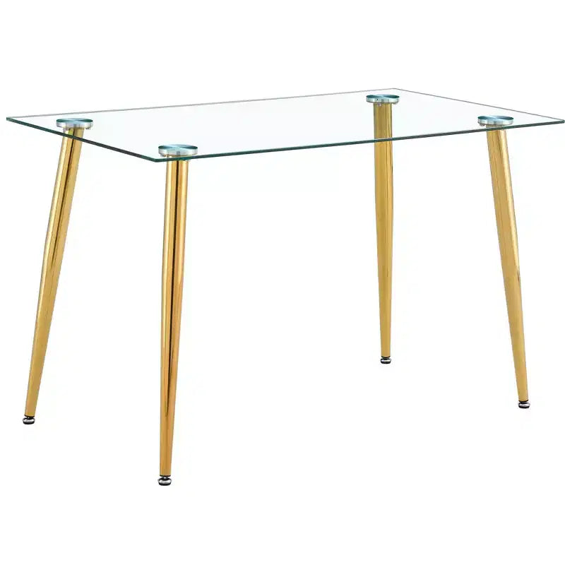 Dining Table for Small Space, Contemporary Rectangle Tempered Glass Dining Table with Metal Legs for 4 People