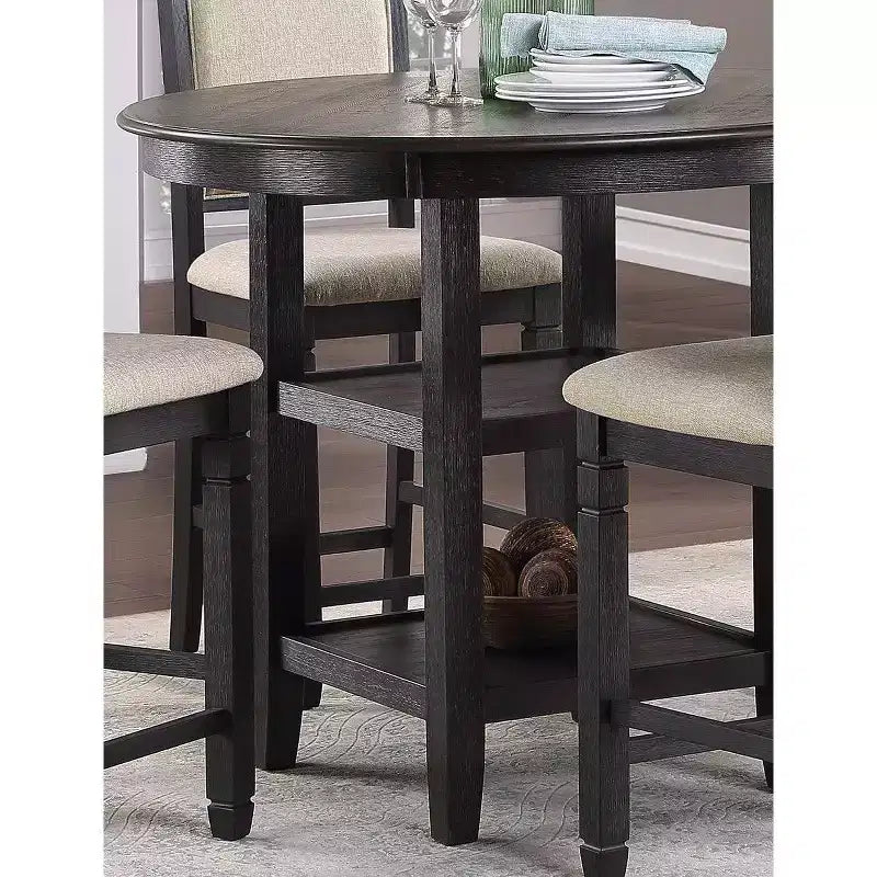 Round Dining Table Transitional Style for Small Space, Counter Height Table with 2 Display Shelves for Living Room, Office, Kitchen