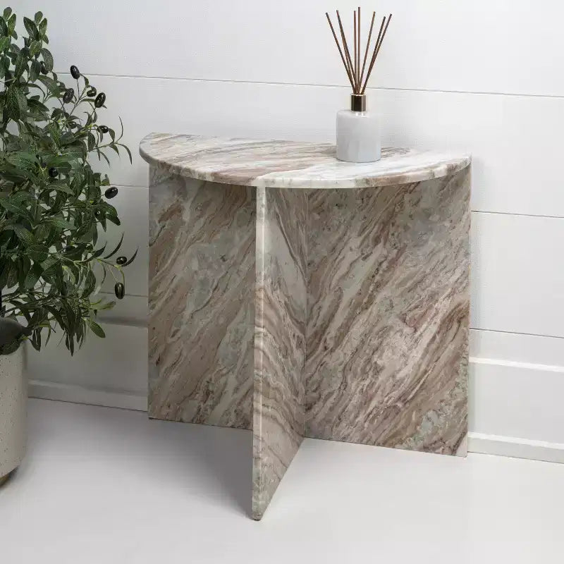 Patrice 20 Art Deco Minimalist Natural Marble Handmade Demilune Side Table