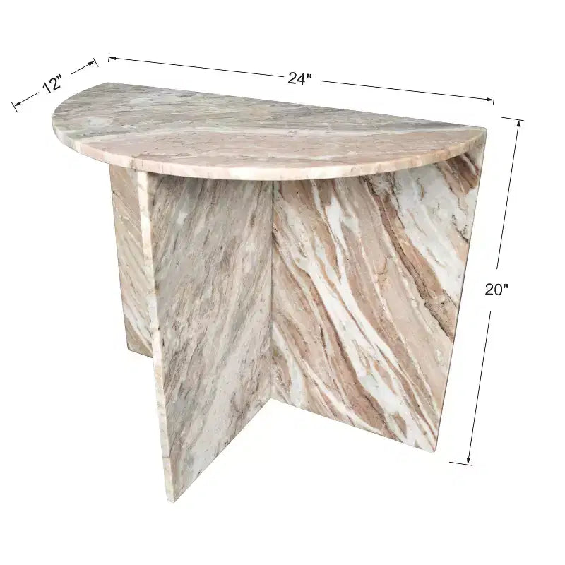 Patrice 20 Art Deco Minimalist Natural Marble Handmade Demilune Side Table