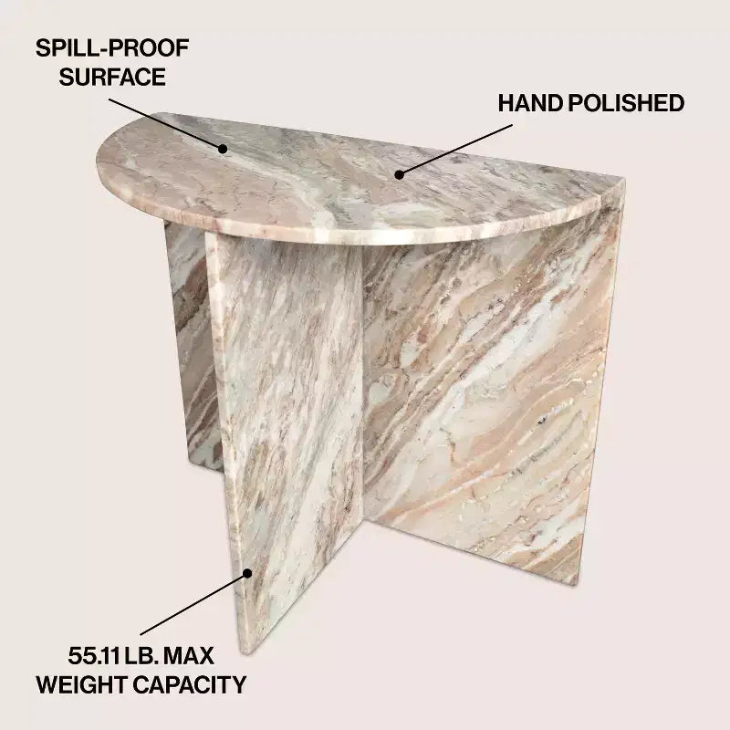 Patrice 20 Art Deco Minimalist Natural Marble Handmade Demilune Side Table