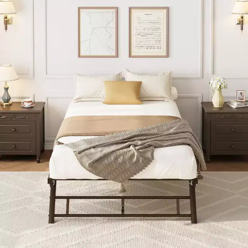 Struttura letto a rotelle doppia con piattaforma in metallo a scomparsa e ruote bloccabili, design pieghevole per camere degli ospiti e pigiama party