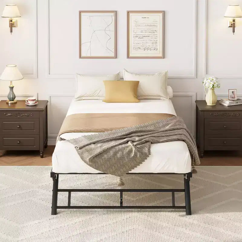 Struttura letto a rotelle doppia con piattaforma in metallo a scomparsa e ruote bloccabili, design pieghevole per camere degli ospiti e pigiama party