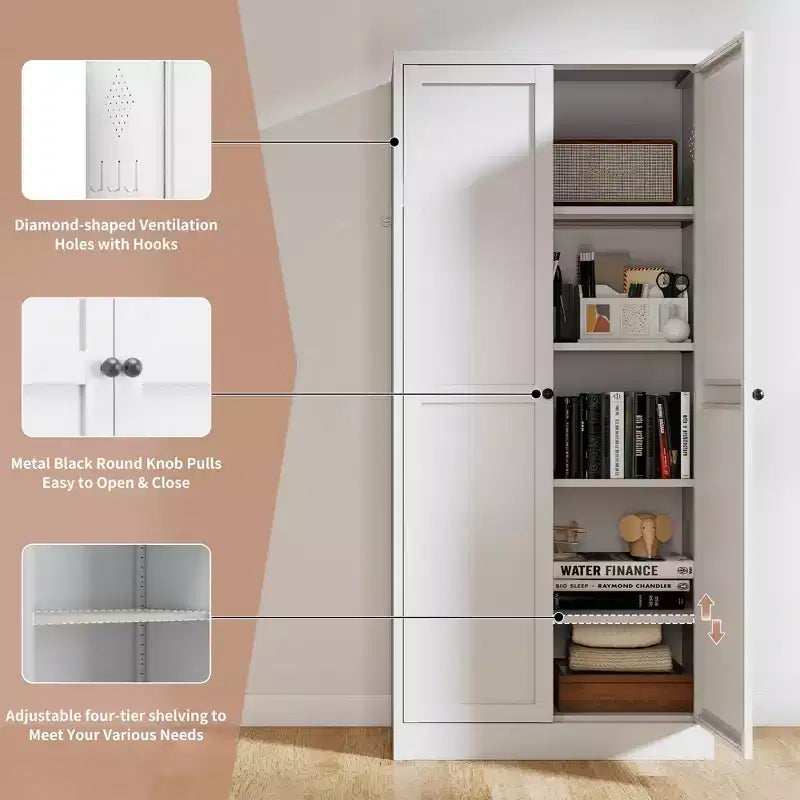 Armadio dispensa da cucina autoportante da 61", mobile contenitore regolabile con 4 ripiani, credenza in metallo resistente per sala da pranzo/soggiorno