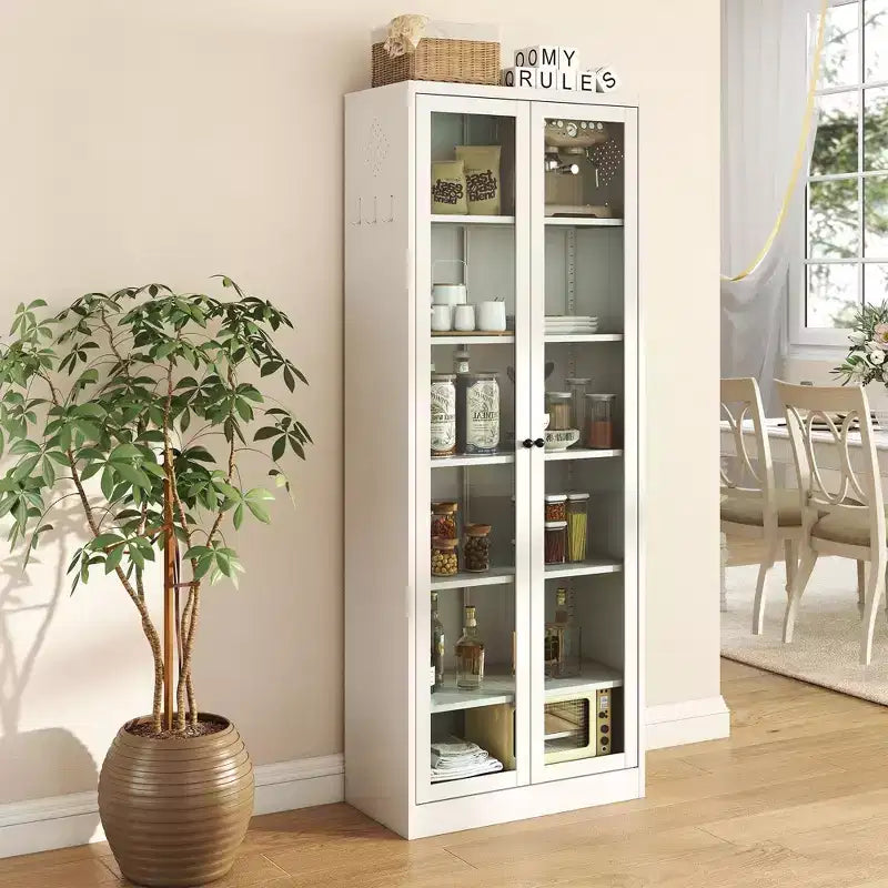 61 Freestanding Kitchen Pantry Cabinet, Adjustable Storage with 4 Shelves, Heavy Duty Metal Cupboard for Dining/Living Room