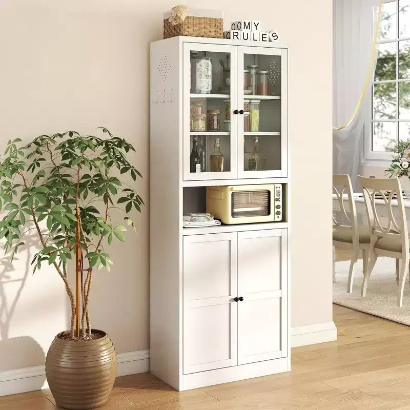 61 Freestanding Kitchen Pantry Cabinet, Adjustable Storage with 4 Shelves, Heavy Duty Metal Cupboard for Dining/Living Room
