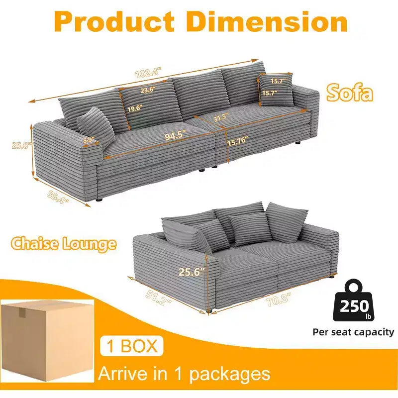 Divano moderno e confortevole con rivestimento imbottito "Cloud" a seduta profonda e cuscini morbidi, ideale per soggiorno, camera da letto o ufficio, colore grigio