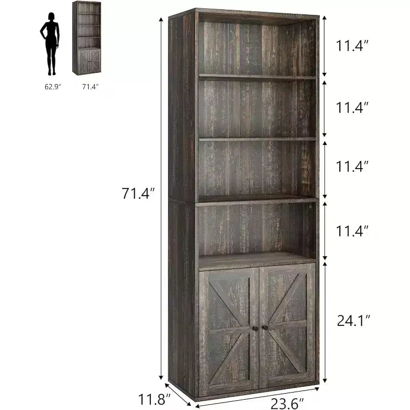 Libreria Industriale in Rovere con Ante, Mobile Contenitore a 4 Ripiani, Altezza 181 cm, Profondità 30 cm, per Camera da Letto/Soggiorno/Ufficio