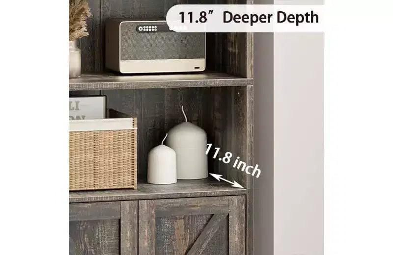 Industrial Oak Bookcase with Doors, 4-Shelf Storage Display, 71.4in Tall, 11.8in Depth, for Bedroom/Living Room/Home Office