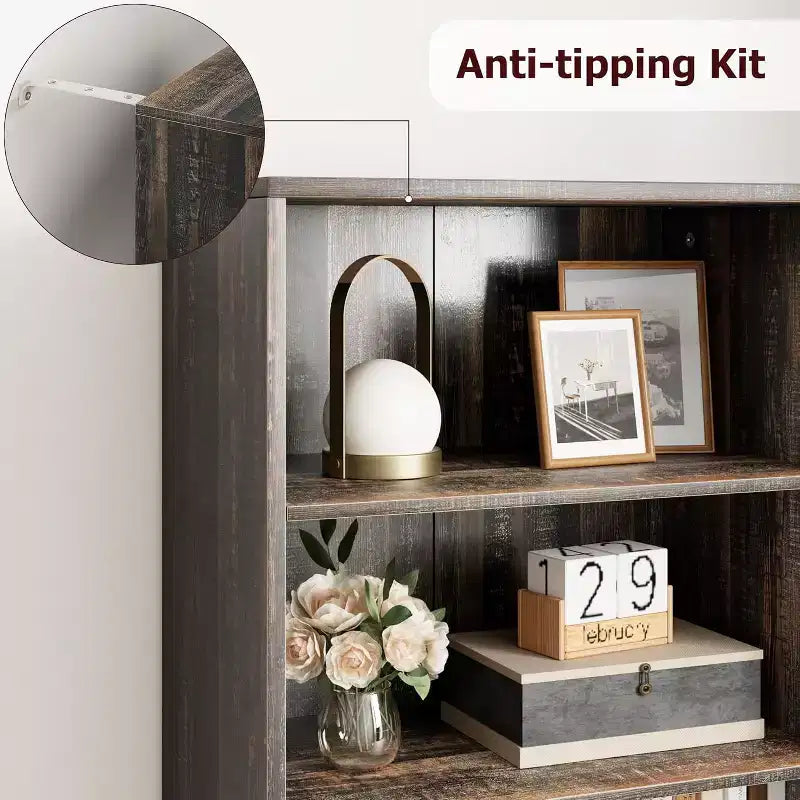 Libreria Industriale in Rovere con Ante, Mobile Contenitore a 4 Ripiani, Altezza 181 cm, Profondità 30 cm, per Camera da Letto/Soggiorno/Ufficio